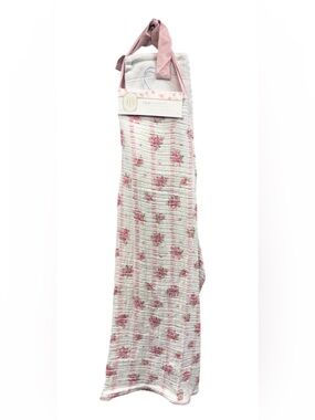 Charming Floral Stripe Pink Gauze Apron with Tie Accent ~ NWT